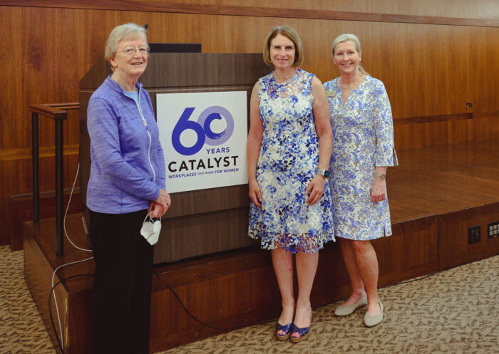 L to R: Dr. Anne Boylan, professor at University of Delaware; Lorraine Hariton, CEO, Catalyst and, Jill Mackenzie, Executive Director, Hagley Library and Museum
